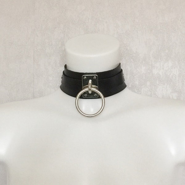 Sexy girocollo nero con anello O, collana girocollo, girocollo in ecopelle, colletto punk, BDSM, pelle vegana, ecopelle