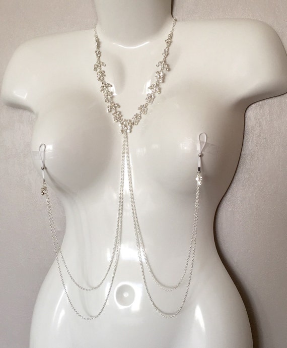 Necklace with nipple chains non piercing nipple rings with Etsy