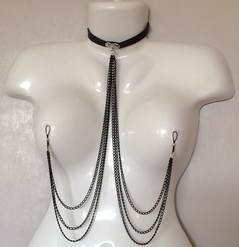 Choker with nipple chains non piercing nipple rings choker Etsy