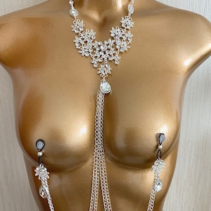 Sexy belt chain set with rhinestones crystals sexy body chain and nipple dangles belly chain nipple jewelry body chain with crystal lingerie image 8