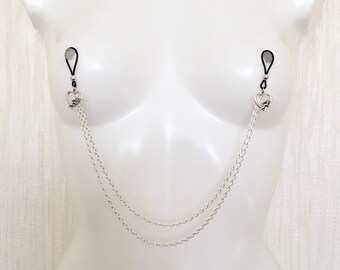 Nipple clamps with chain, non pierced nipple jewellery, body jewellery ,nipple rings, nipple adornment, erotic wear