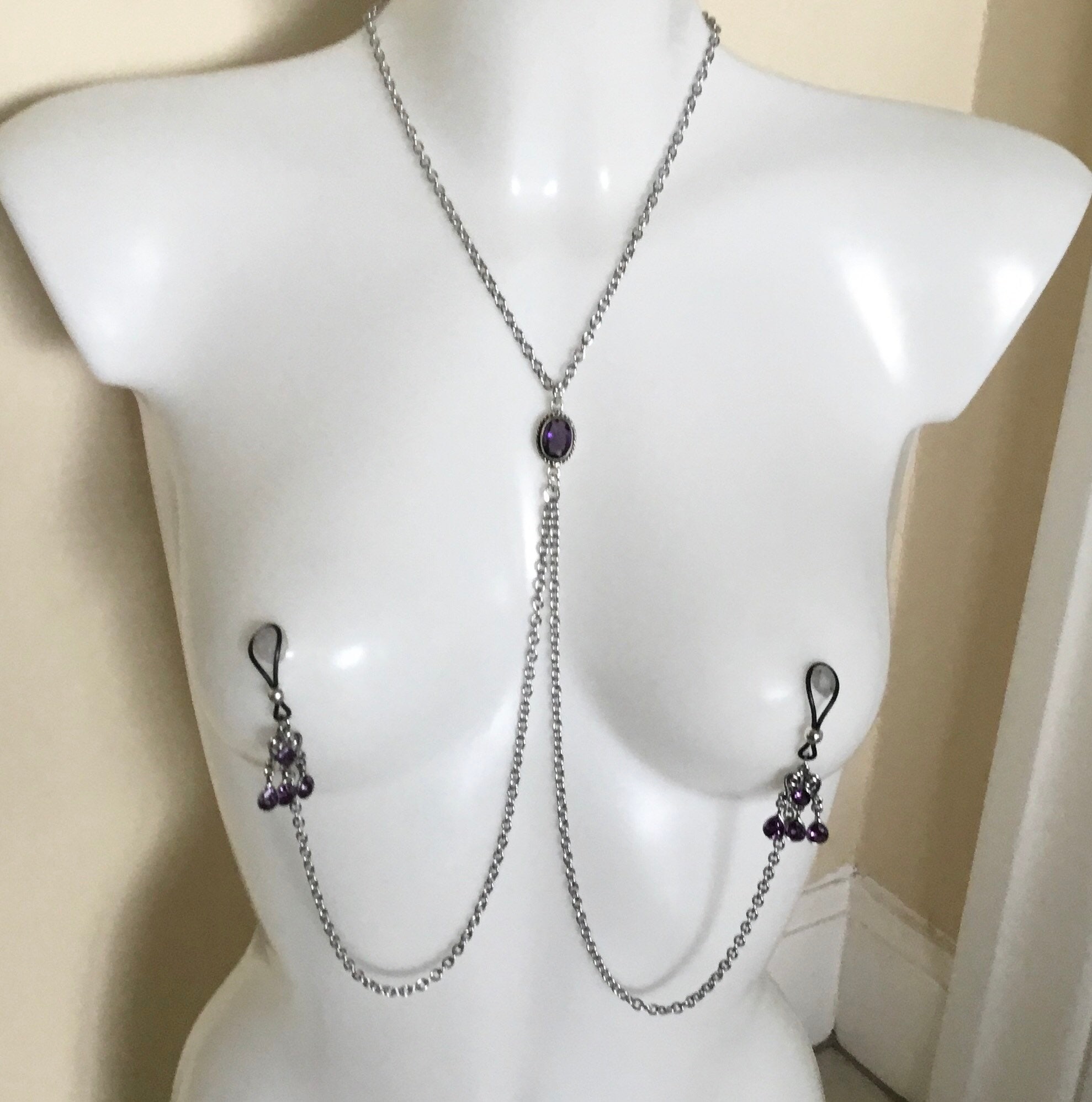 Necklace with nipple chains non piercing nipple rings with Etsy
