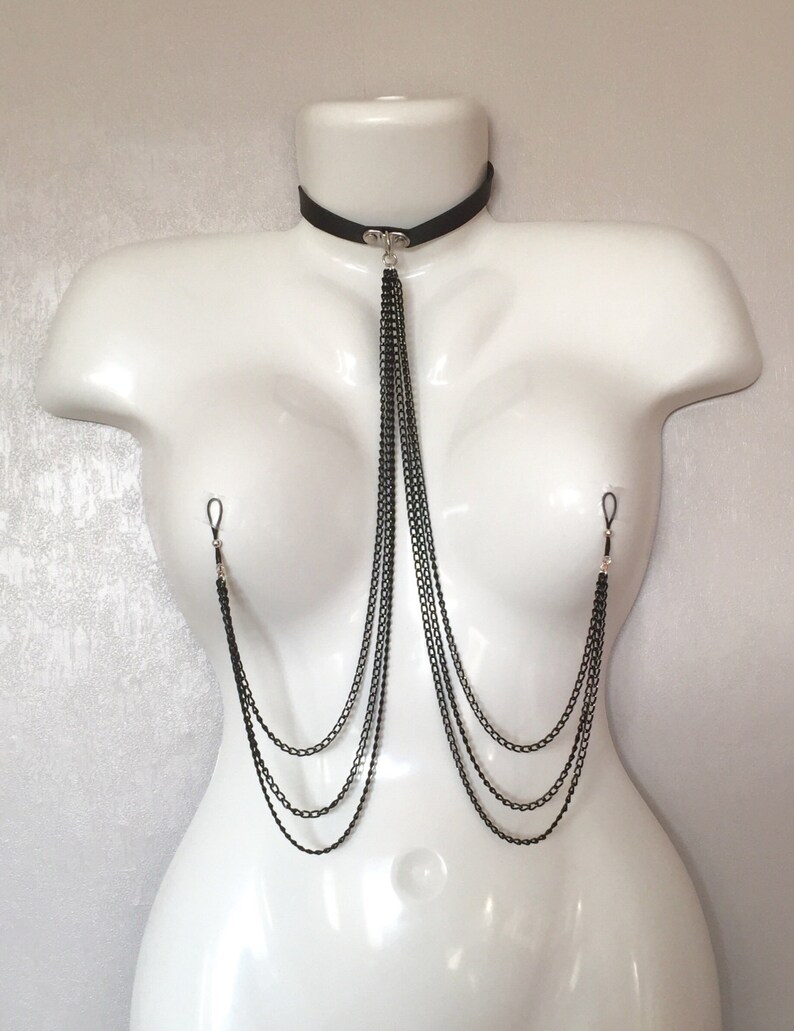 Fake Nipple Piercing Jewelry With Black Lace Choker – Non-Piercing Body Chain For Women