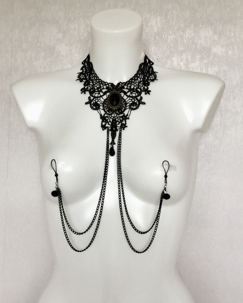 ANUSKA Choker Necklace With Nipple Chainsnon Piercing Nipple Etsy