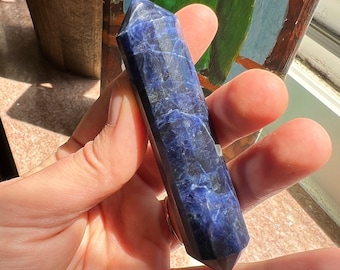Sodalite Wand for Intuition and Moving Blocked Emotions, Double Terminated 12 sided