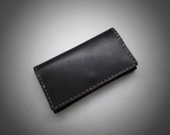 Handgemachte Leder Tabaktasche (Schwarz) Bifold mit Druckknopf, Handgefertigte Zigarettenrolle, gewachstes Rindsleder