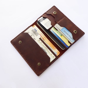 Cartera unisex grande hecha a mano de cuero marrón Dinero Crédito Tarjetas de visita Cuaderno Moleskine