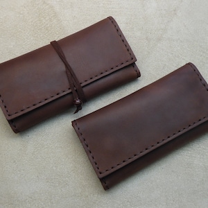 Handmade Leather Tobacco Pouch (Maroon - Burgundy)  Handcrafted Rolling Cigarettes Case - Waxed Cowhide