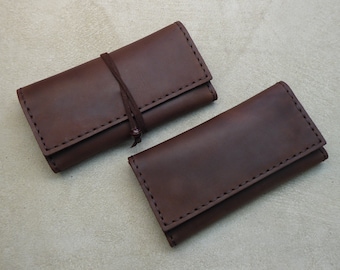 Handmade Leather Tobacco Pouch (Maroon - Burgundy)  Handcrafted Rolling Cigarettes Case - Waxed Cowhide