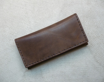 Handcrafted Sauvage Leather Tobacco Pouch (Dark Brown) Handmade Rolling Cigarettes Case