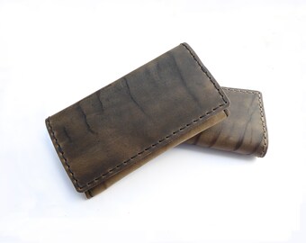Handmade Tobacco Pouch Natural Wrinkled Creased Leather Handcrafted Rolling Cigarettes Case Waxed Cowhide