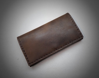 Handmade Leather Tobacco Pouch (Brown) Bifold with snap button, Handcrafted Rolling Cigarettes Case, Waxed Cowhide