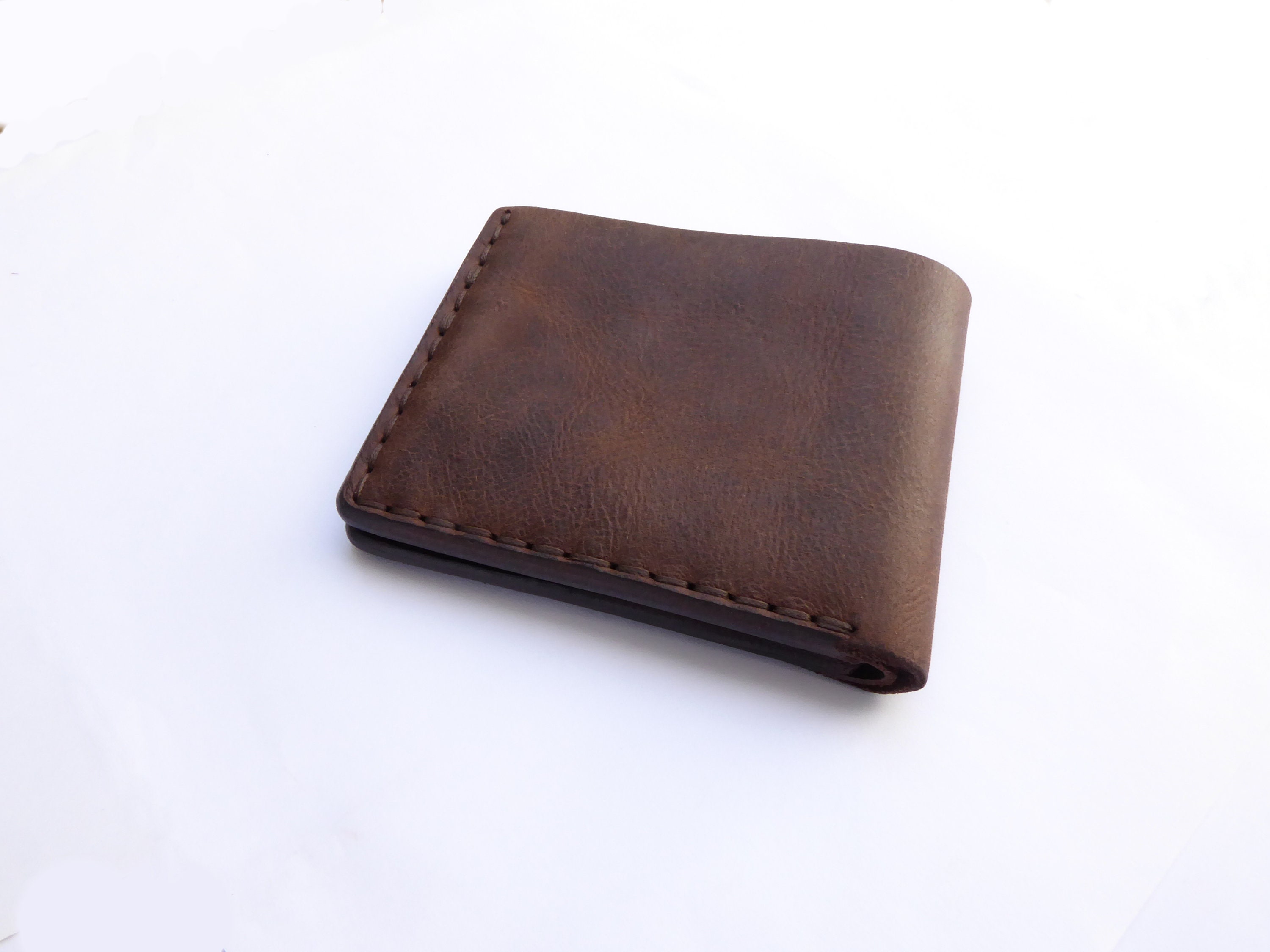 Handmade Leather Wallet Brown Bi Fold Money Credit Business Cards