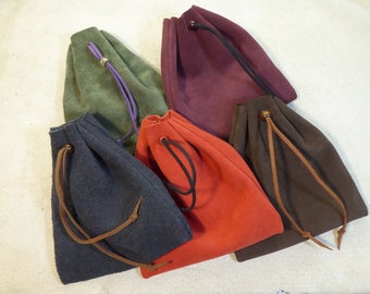 Handmade Italian Suede Leather Pouch: Multi-Purpose Drawstring Bag