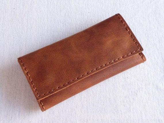 Handmade Waxed Cowhide Leather Tobacco Pouch, 3-Fold
