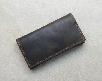 Porta tabacco in pelle fatto a mano, pieghevole con bottone automatico, porta sigarette arrotolabile fatto a mano, pelle bovina cerata