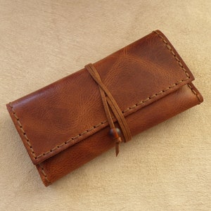 Handmade Leather Tobacco Pouch, Tobacco Brown, Handcrafted Rolling Cigarettes Case, Waxed Cowhide