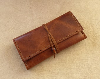 Handmade Leather Tobacco Pouch, Tobacco Brown, Handcrafted Rolling Cigarettes Case, Waxed Cowhide