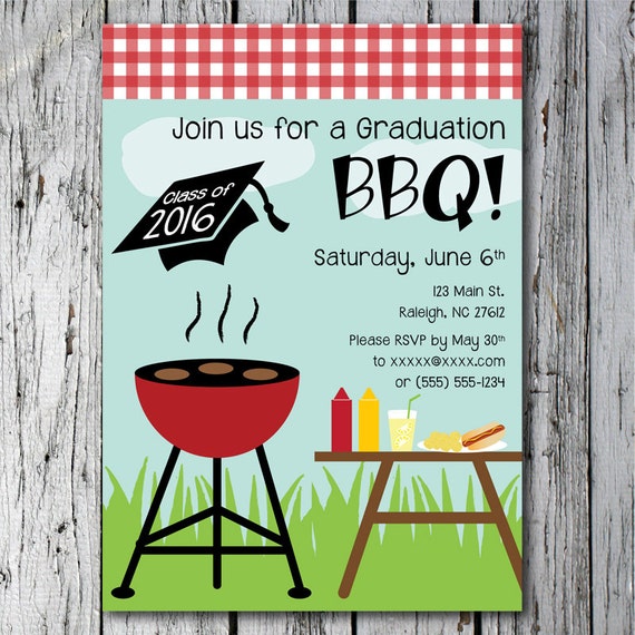 Printable customized Graduation BBQ invitation Etsy