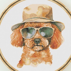 Poodle with Hat and Glasses Cross Stitch Pattern Poodle Dog Counted Cross Stitch Modern Animal Cross Stitch Poodle Pattern PDF Download
