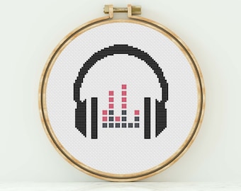 Headphone Music Cross Stitch Pattern Counted Cross Stitch Modern Music Cross Stitch Headphone Music Pattern PDF Download