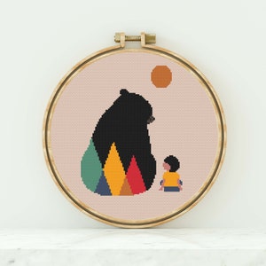 Bear and Girl Cross Stitch Pattern Bear and Girl Counted Cross Stitch Modern Cross Stitch Bear and Girl Cross StitchPattern PDF Download