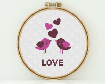 Birds Love Cross Stitch Pattern Counted Cross Stitch Modern Cross Stitch Birds Love Pattern PDF Download