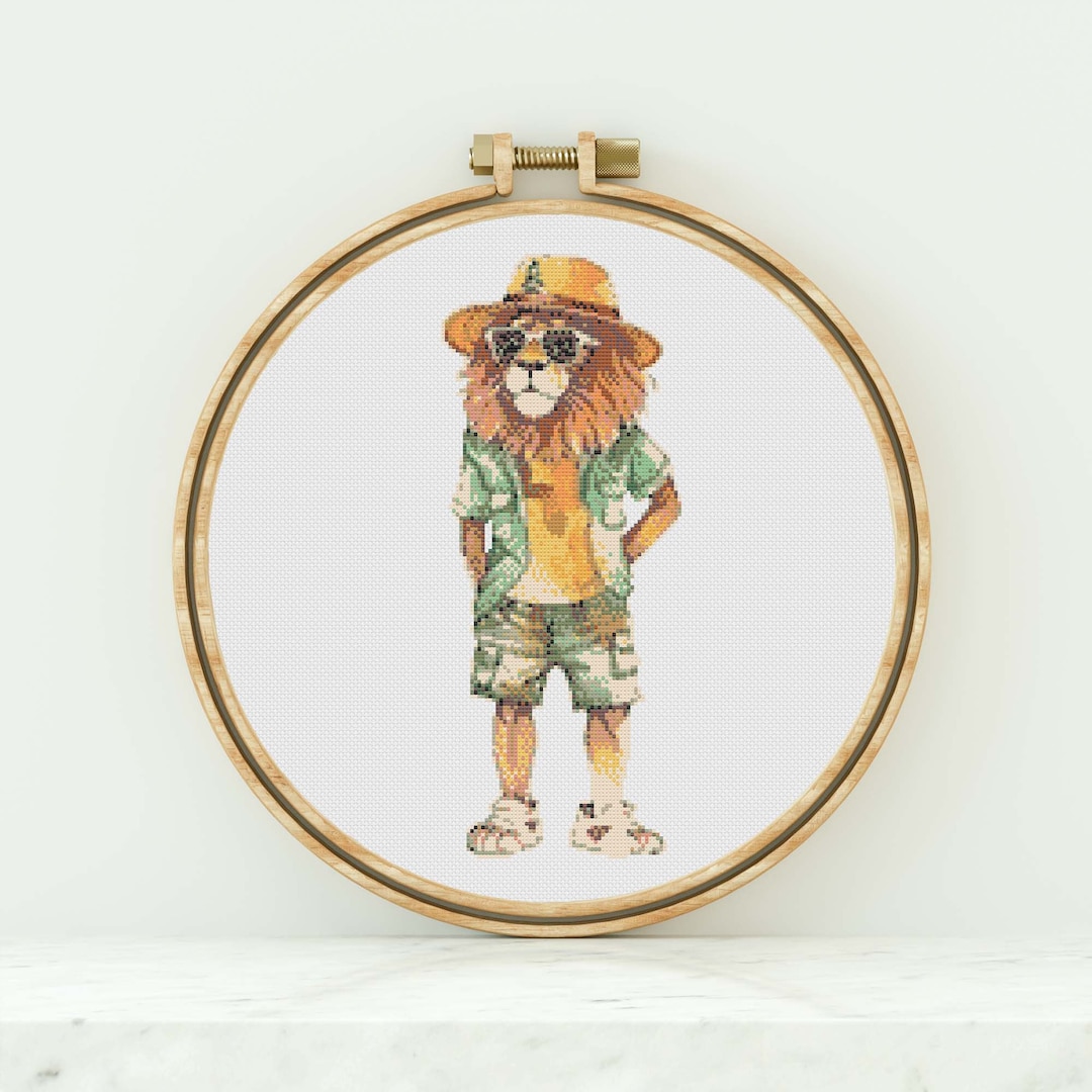 Lion in Clothes Cross Stitch Pattern Lion Counted Cross Stitch Modern