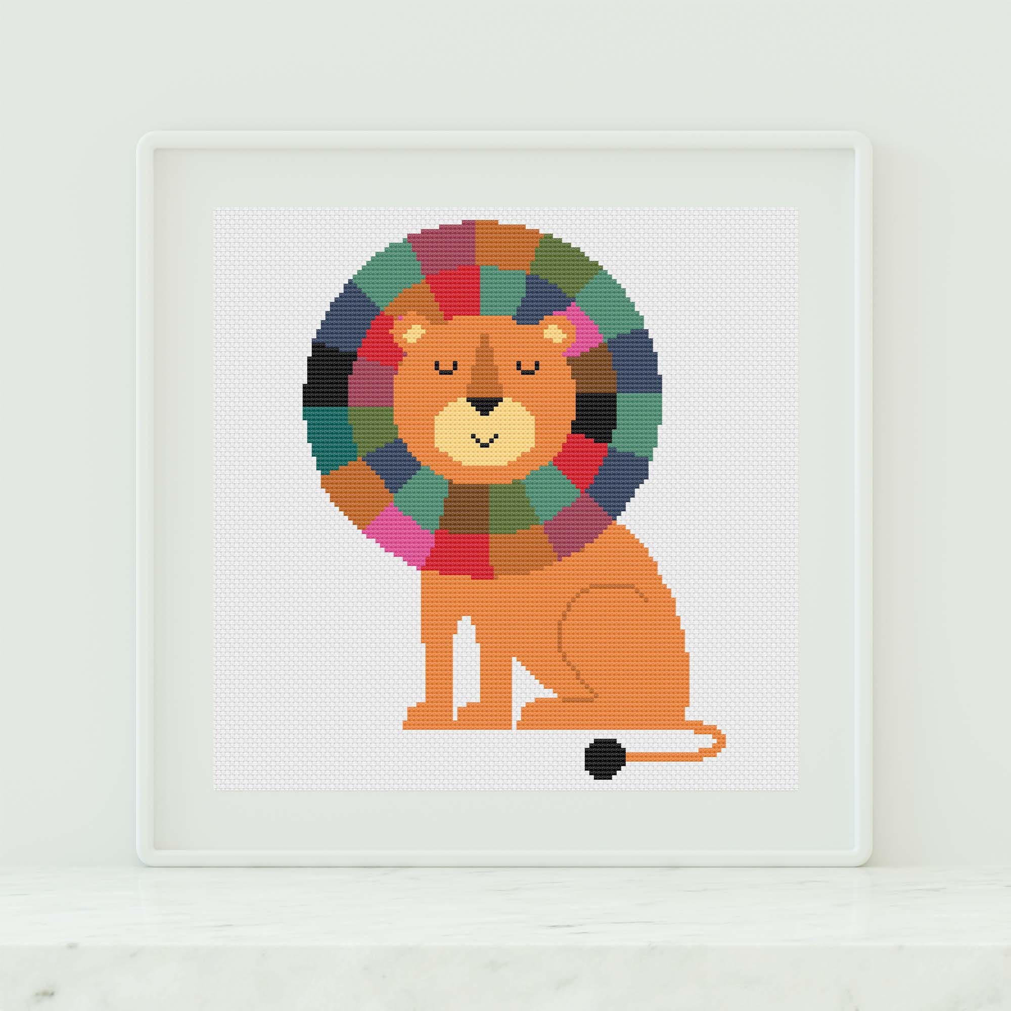 Kit Broderie Point De Croix - Motif Lion Coloré - Idéal Débutants - Cadeau Noël Ou Création DIY