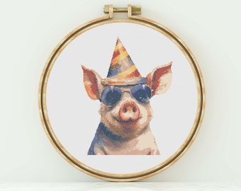 Cerdo con Gorro de Fiesta Patrón Punto de Cruz Cerdo con Gorro de Fiesta Punto de Cruz Contado Patrón de Cerdo con Gorro de Fiesta Punto de Cruz Moderno Descargar PDF