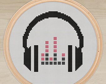 Instant download, Free shipping,  Cross-Stitch PDF, headphone, music, cross stitch, cross stitch pattern