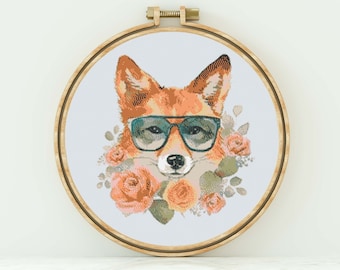 Fox with Glasses Cross Stitch Pattern Fox Counted Cross Stitch Modern Cross Stitch Animal Cross Stitch Fox Pattern PDF Download