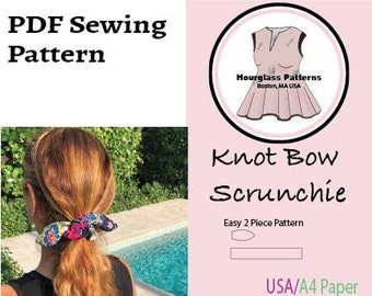 Hourglass Patterns©: Knot Bow Scrunchie PDF Sewing Pattern.  2 Sizes Long and Short.  Easy Craft Project.  Beginner Crafts.