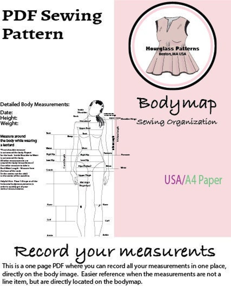 Hourglass Patterns© Detailed Body Measurements. Sewing Etsy