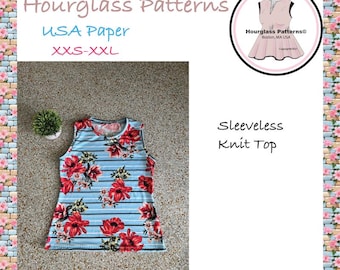 Hourglass Patterns©: Top senza maniche Basic Crew. Modello di cucito per top in maglia facile da donna. ***Modello di cucito PDF***