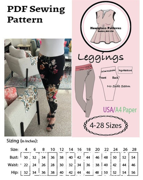 Hourglass Patterns©: No Side Seam Legging PDF Sewing Pattern Sizes 4-28.  Elastic or Yoga Waistband. Easy Women's Sewing Pattern -  Canada