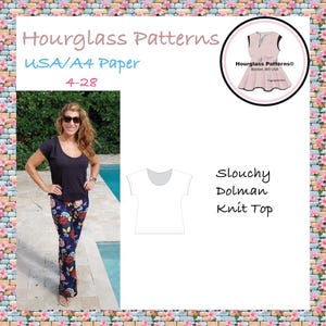 Hourglass Patterns©: Slouchy Dolman Top Pattern.  Easy Women&#39;s Knit Short Sleeve Dolman Top.  Instant Download PDF Sewing Pattern.