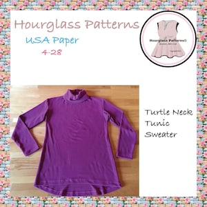 Hourglass Patterns©-Turtle Tunic Long Sleeve Sweater with Slight High Low Hem and turtleneck. ***PDF Sewing Pattern***.