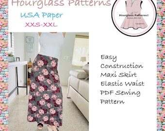 Hourglass Patterns©: Gonna lunga in maglia di facile costruzione con elastico in vita da 1". ***Modello di cucito PDF***. Modello di cucito per gonna da donna.