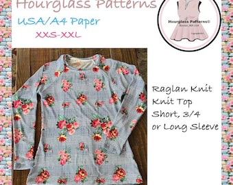Hourglass Patterns©: modello di maglia a maniche corte, 3/4 o lunghe Raglan. ***Modello di cucito PDF***