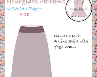 Hourglass Patterns©: Gonna in maglia a trapezio Namaste con fascia yoga in vita. Gonna da donna a trapezio. Cucito facile. *** Modello di cucito PDF***