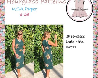 Hourglass Patterns© USA Paper Date Nite Abito in maglia senza maniche con cucitura di contorno vita e pinces sul seno. Modello di cucito PDF scaricabile all'istante