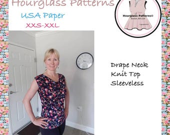 Hourglass Patterns©: modello di cucito per top in maglia con scollo drappeggiato. ***Modello di cucito PDF***