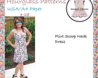 Hourglass Patterns©: modello di cucito per abito in maglia svasato Flirt. Modello di cucito PDF. Modello di abito da donna facile.