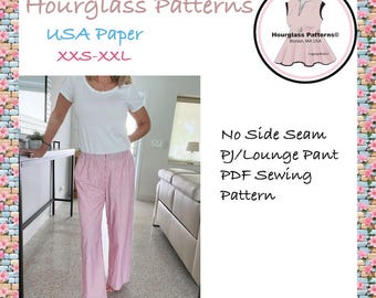 Hourglass Patterns©: USA Paper No Side Seam Woven Lounge/PJ Pant with Back Pocket.  ***PDF Sewing Pattern***.  Easy Sewing Pattern.