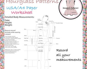 Hourglass Patterns©: Registra le misure dettagliate del corpo. Planner di cucito. Organizzazione del cucito. Misure di cucito. Raccoglitore di dati di cucito.