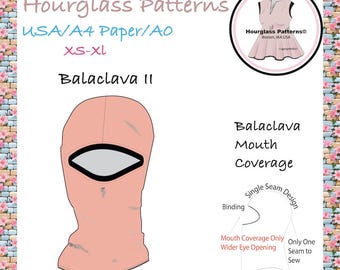 Hourglass Patterns©: Balaclava II** mouth coverage only** Pdf instant download sewing pattern XS-XL.  Winter Sports Face Coverage Mask. Ski