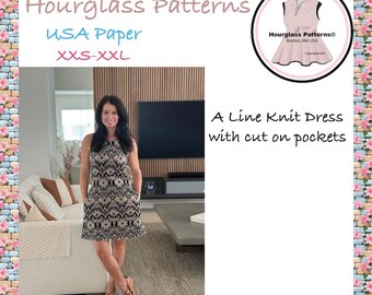Hourglass Patterns©: Abito in maglia a trapezio con tasche laterali. Modello semplice per abito da donna. **Modello di cucito PDF***