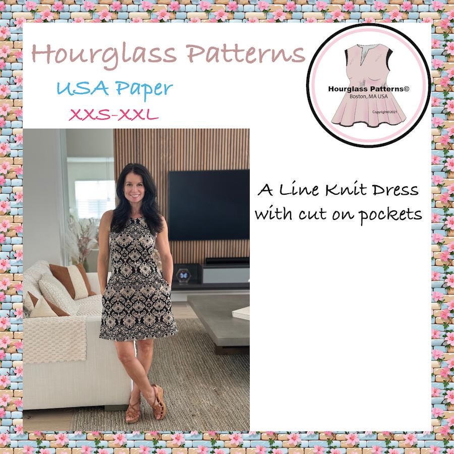 Hourglass Patterns : A Line Knit Dress with Side Pockets. Easy Women's Dress Pattern. **PDF Sewing Pattern