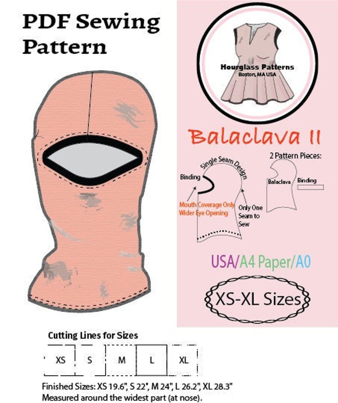 Hourglass Patterns©: Balaclava II Mouth Coverage Only Pdf Instant Download  Sewing Pattern XS-XL. Winter Sports Face Coverage Mask. Ski 
